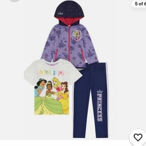 Girls Disney 3pc Set Sweater Girl Princess Purple Hoodie,Shirt,Pants Size 7 NEW